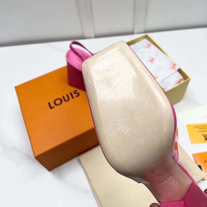 Louis Vuitton LV Women Shake Slingback Pump Pink Patent Calf Leather Lambskin 9.5 Cm Heel