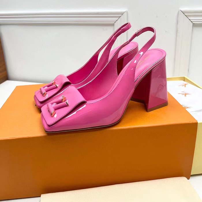 Louis Vuitton LV Women Shake Slingback Pump Pink Patent Calf Leather Lambskin 9.5 Cm Heel