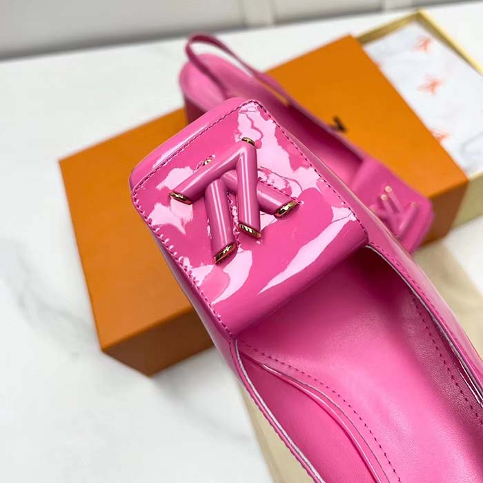 Louis Vuitton LV Women Shake Slingback Pump Pink Patent Calf Leather Lambskin 9.5 Cm Heel
