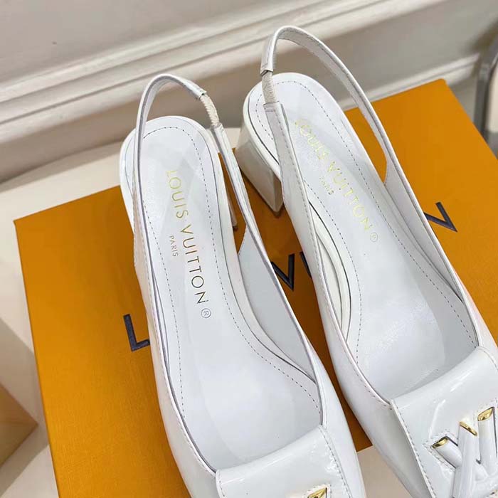 Louis Vuitton LV Women Shake Slingback Pump White Patent Calf Leather Lambskin 5.5 Cm Heel