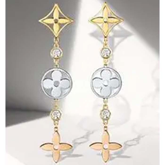louis vuitton women idylle blossom long earrings monogram flowers 3 gold Di*m*nds