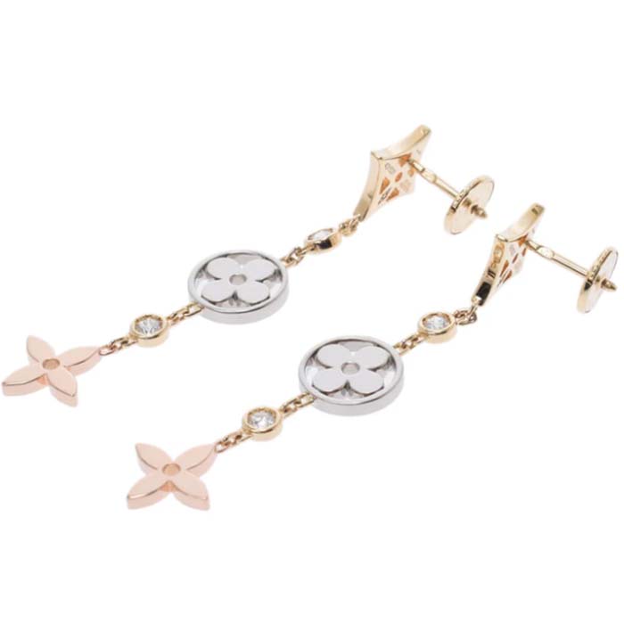 louis vuitton women idylle blossom long earrings monogram flowers 3 gold Di*m*nds