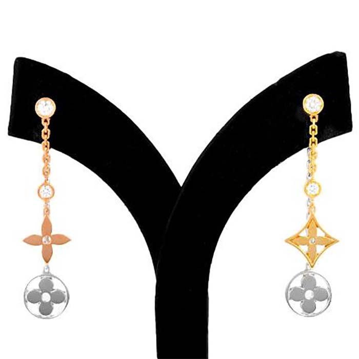 louis vuitton women idylle blossom long earrings monogram flowers 3 gold Di*m*nds