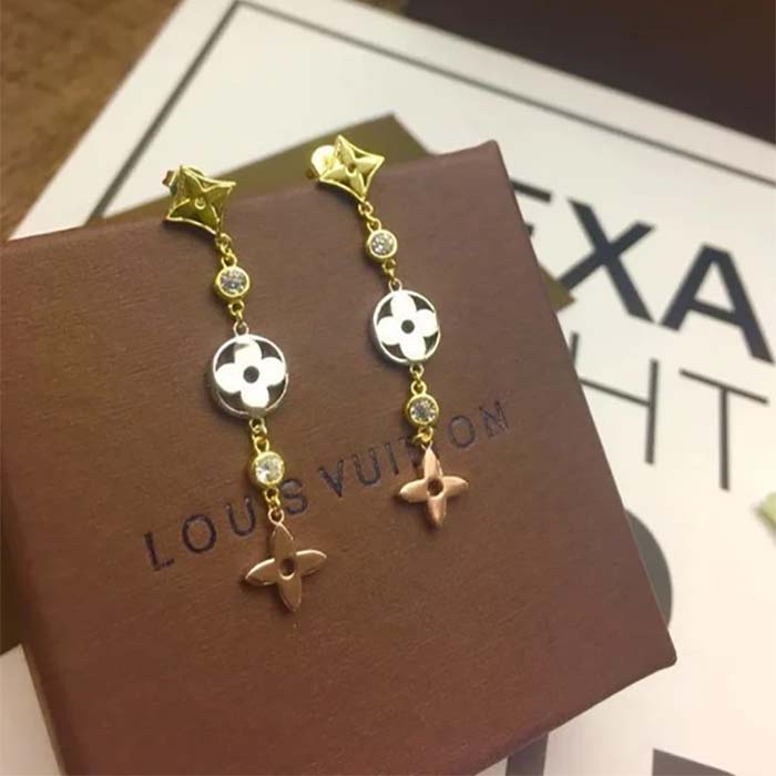 louis vuitton women idylle blossom long earrings monogram flowers 3 gold Di*m*nds