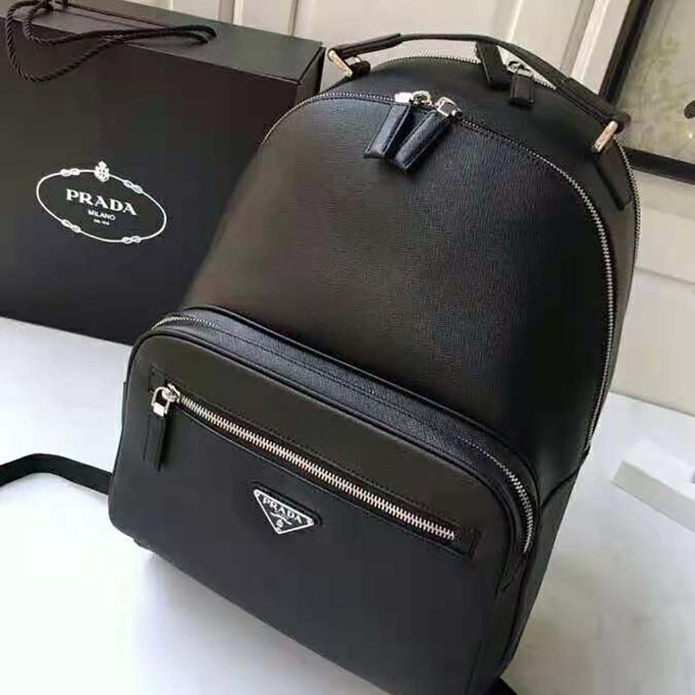 Prada Unisex Saffiano Leather Backpack Metal Hardware-Black