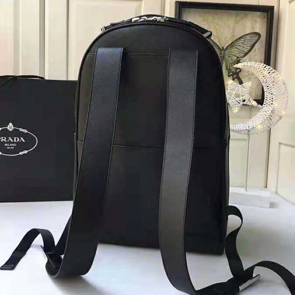 Prada Unisex Saffiano Leather Backpack Metal Hardware-Black