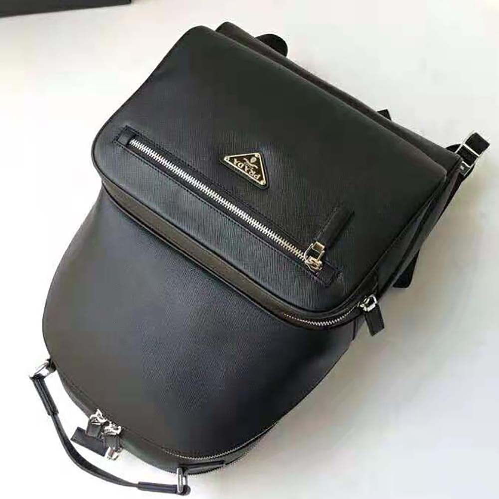 Prada Unisex Saffiano Leather Backpack Metal Hardware-Black