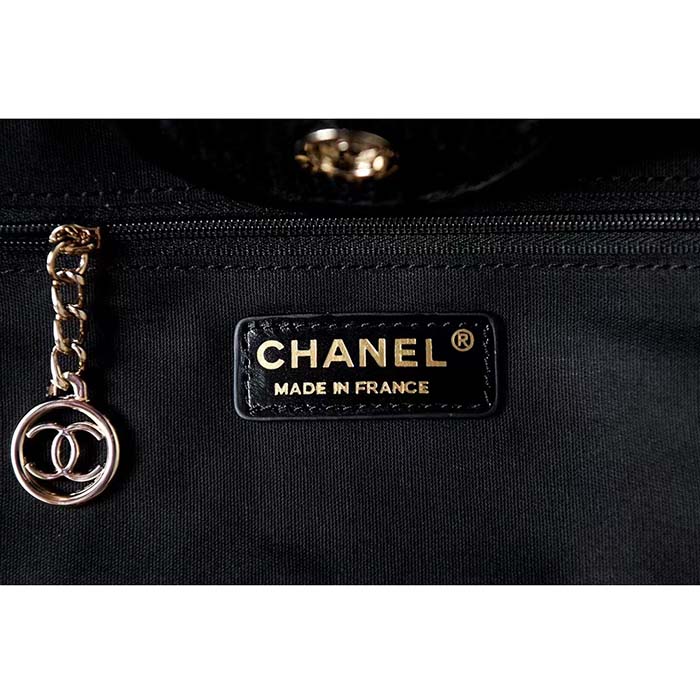 Chanel Women CC Large Shopping Bag Wool Tweed Gold-Tone Metal Black White