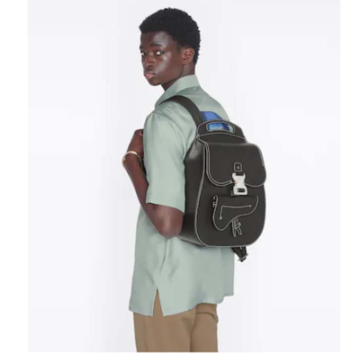 Dior Unisex CD Gallop Backpack Black Grained Calfskin Flap Front Saddle Flap
