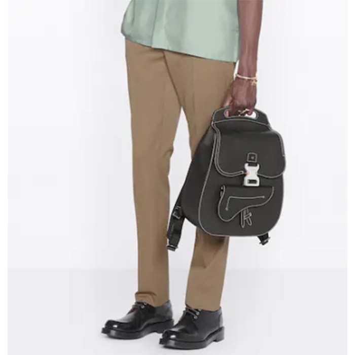 Dior Unisex CD Gallop Backpack Black Grained Calfskin Flap Front Saddle Flap