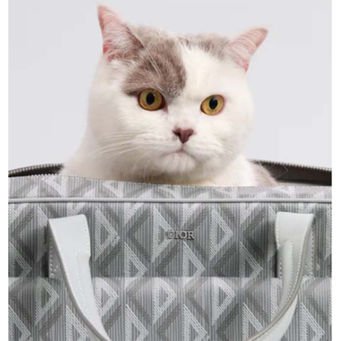 dior unisex cd hit the road pet carrier bag gray Di*m*nd canvas smooth calfskin