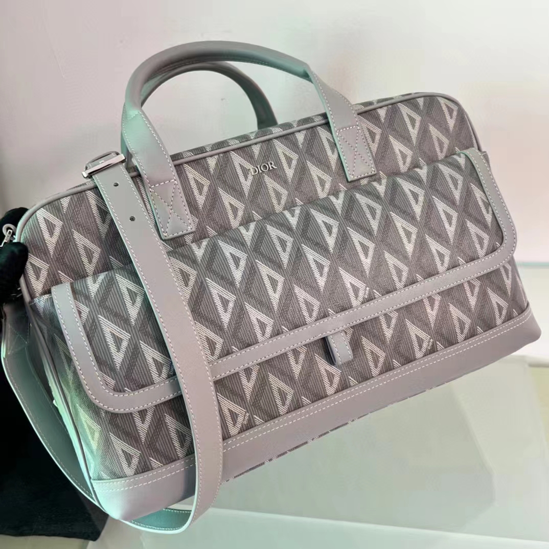 dior unisex cd hit the road pet carrier bag gray Di*m*nd canvas smooth calfskin