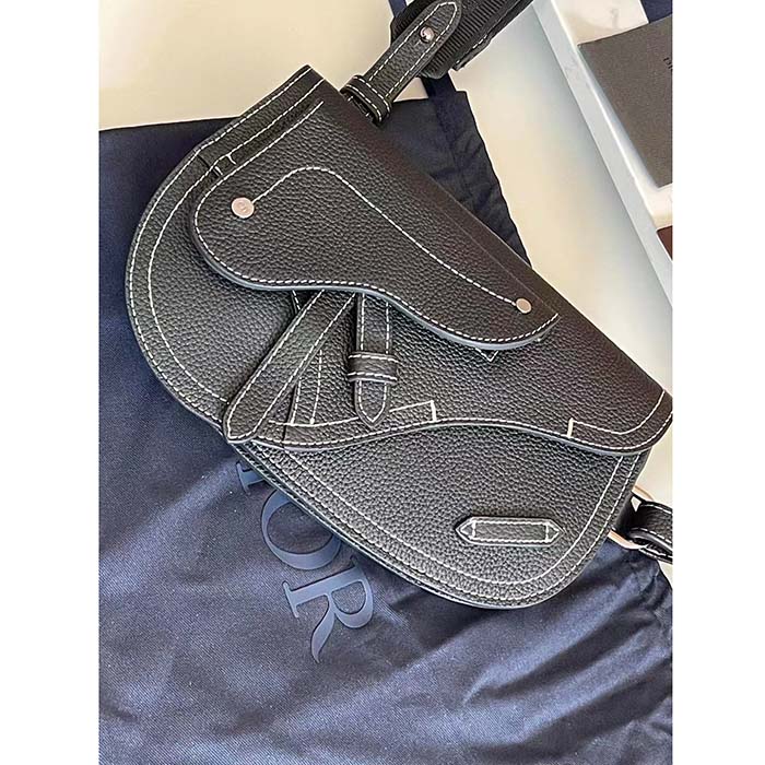 Dior Unisex CD Saddle Pouch Black Grained Calfskin Hallmark Saddle