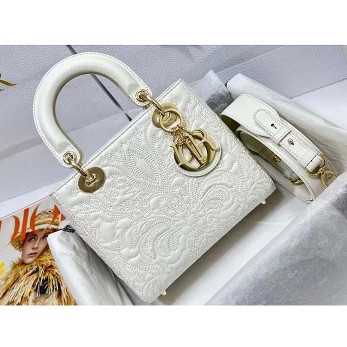 Dior Women CD Small Lady Dior My ABCDior Bag Latte Quilted-Effect Lambskin