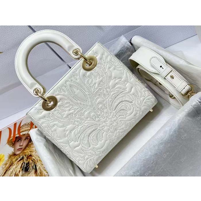 Dior Women CD Small Lady Dior My ABCDior Bag Latte Quilted-Effect Lambskin
