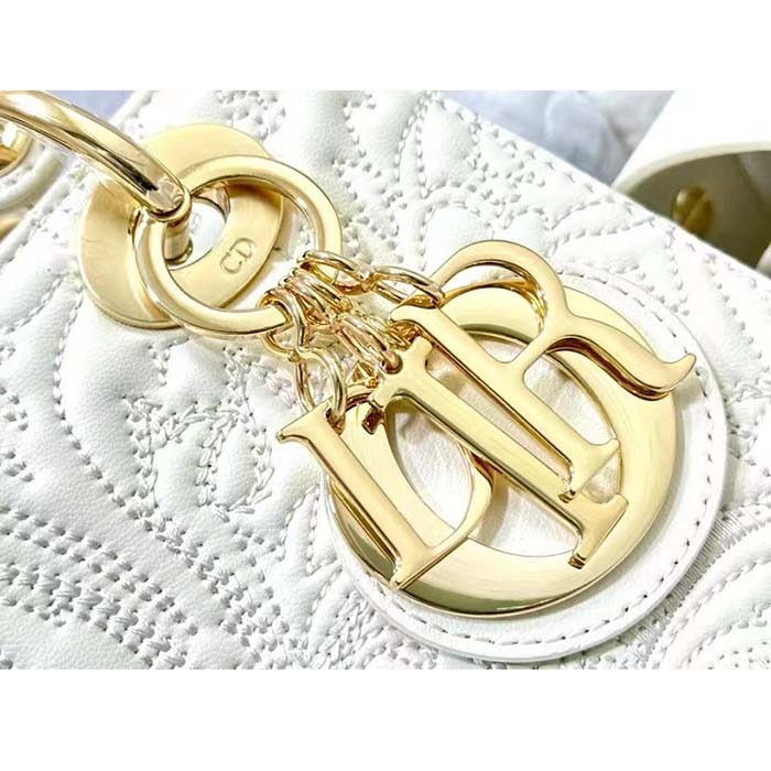 Dior Women CD Small Lady Dior My ABCDior Bag Latte Quilted-Effect Lambskin