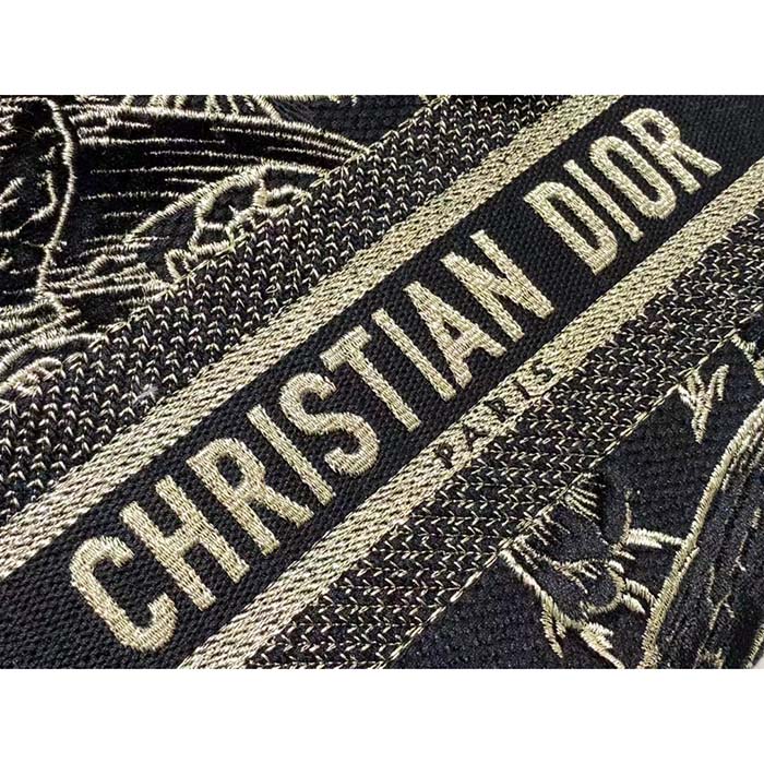 Dior Women CD Medium Lady D-Lite Bag Black Multicolor Jardin D’Hiver Embroidered Cotton