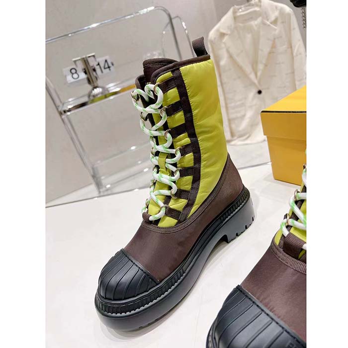 Fendi Women FF Domino Biker Boots Acid Green Nylon Polyamide Polyester 5 Cm Heel