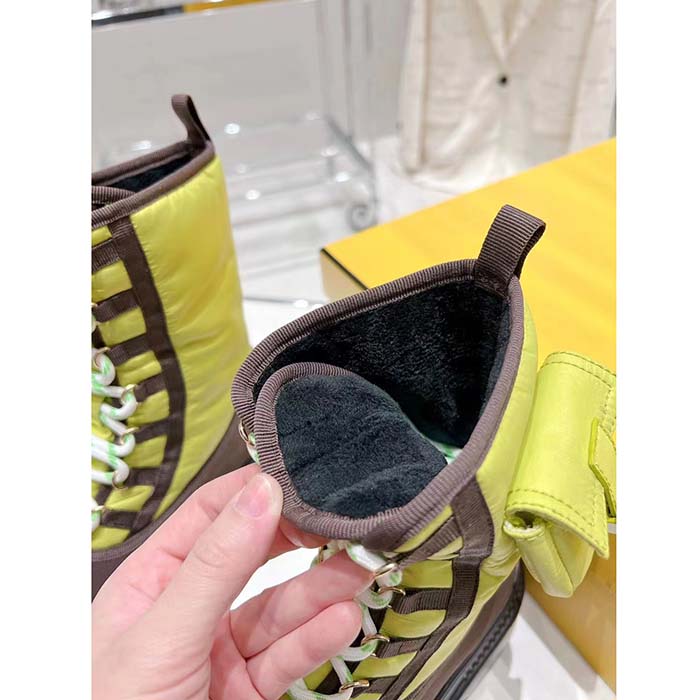 Fendi Women FF Domino Biker Boots Acid Green Nylon Polyamide Polyester 5 Cm Heel