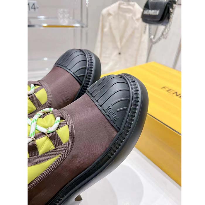 Fendi Women FF Domino Biker Boots Acid Green Nylon Polyamide Polyester 5 Cm Heel