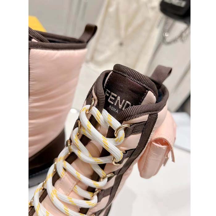 Fendi Women FF Domino Biker Boots Pink Nylon Polyamide Polyester 5 Cm Heel