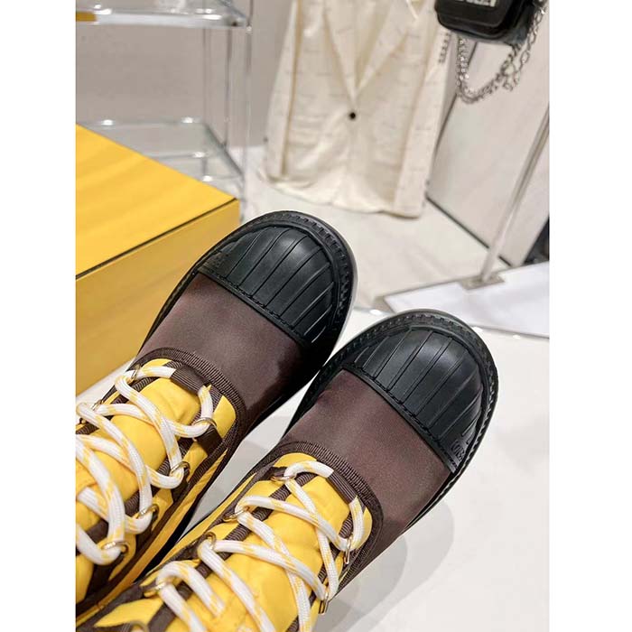 Fendi Women FF Domino Biker Boots Yellow Nylon Polyamide Polyester