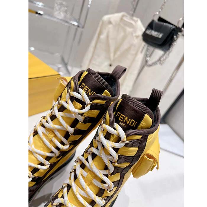 Fendi Women FF Domino Biker Boots Yellow Nylon Polyamide Polyester