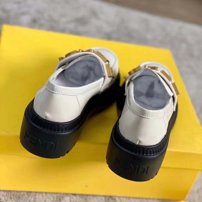 Fendi Women FF Fendigraphy White Leather Loafers 5 Cm Heel