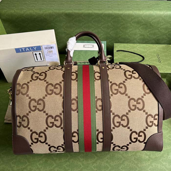 G*u*i unisex jumbo gg large duffle bag camel ebony canvas double g