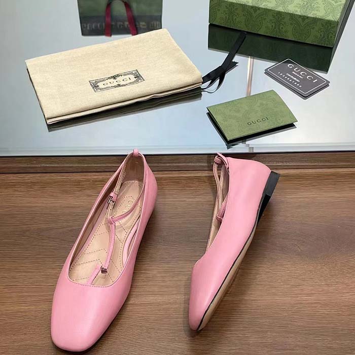 G*u*i women gg ballet flat double g pink leather sole flat 1 cm heel