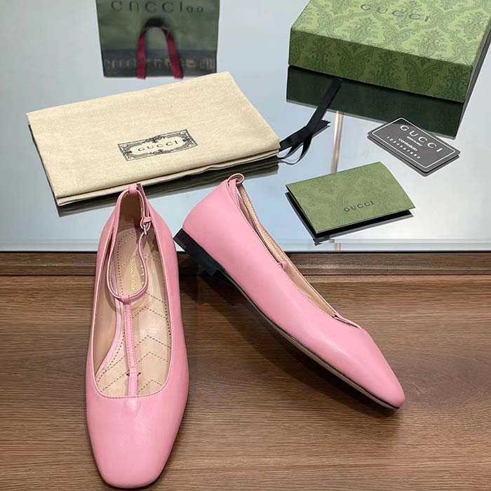 G*u*i women gg ballet flat double g pink leather sole flat 1 cm heel