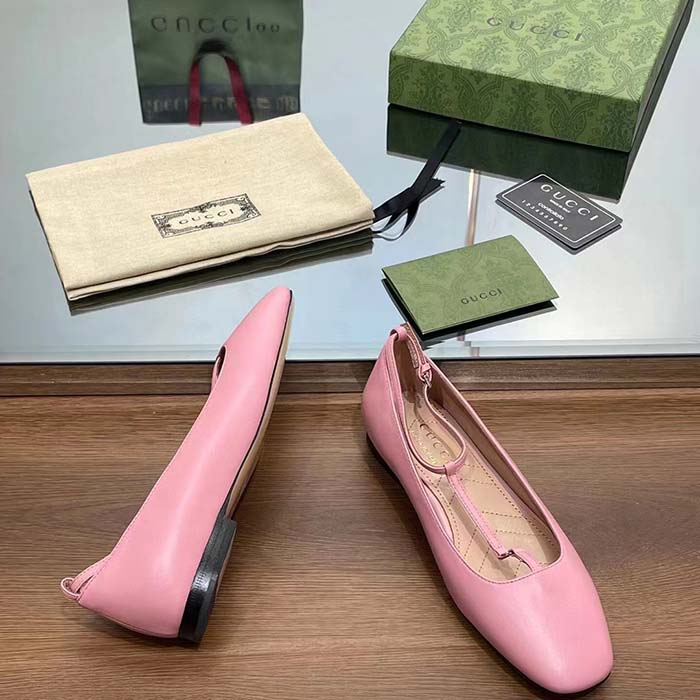 G*u*i women gg ballet flat double g pink leather sole flat 1 cm heel