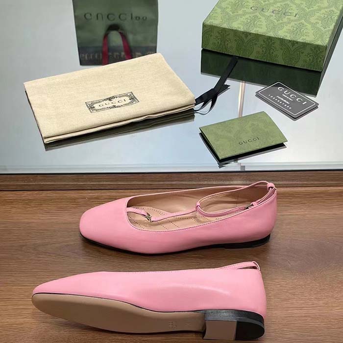 G*u*i women gg ballet flat double g pink leather sole flat 1 cm heel