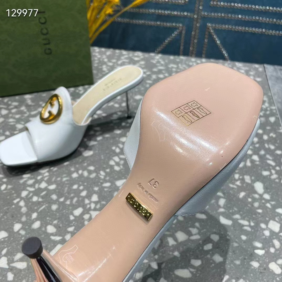 G*u*i women gg blondie slide sandal white leather metallic mid heel 6.6 cm heel