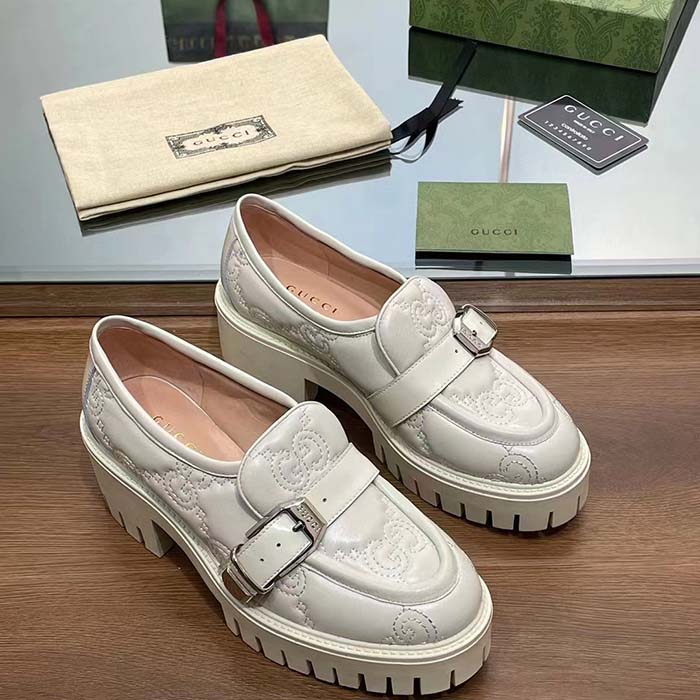 G*u*i women gg matelassé loafer off white leather low 2.5 cm heel