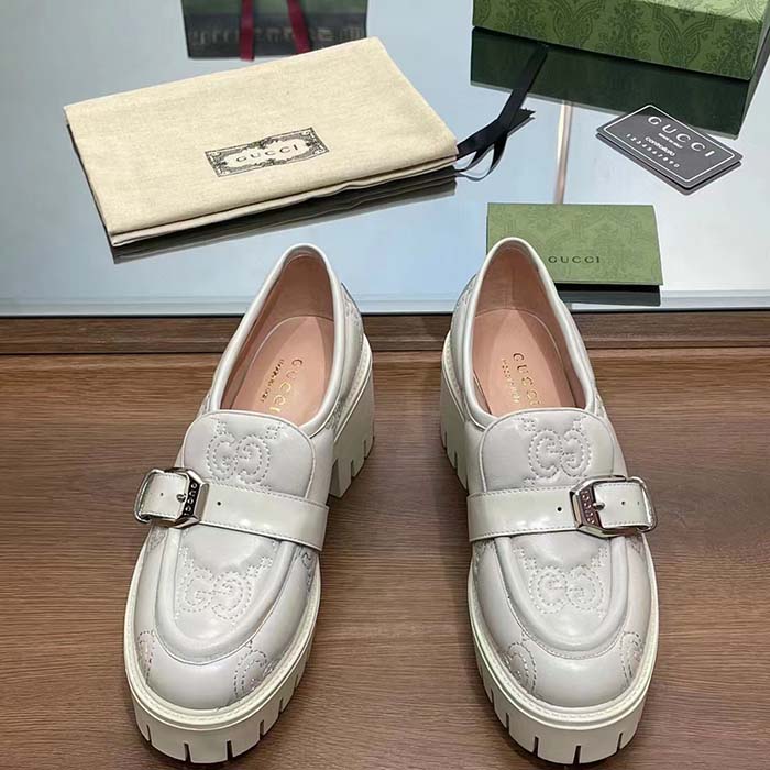 G*u*i women gg matelassé loafer off white leather low 2.5 cm heel