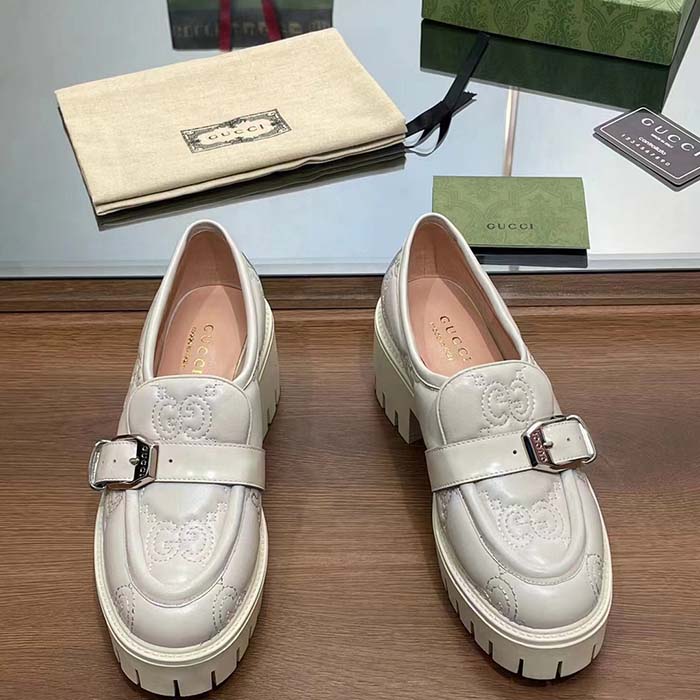 G*u*i women gg matelassé loafer off white leather low 2.5 cm heel