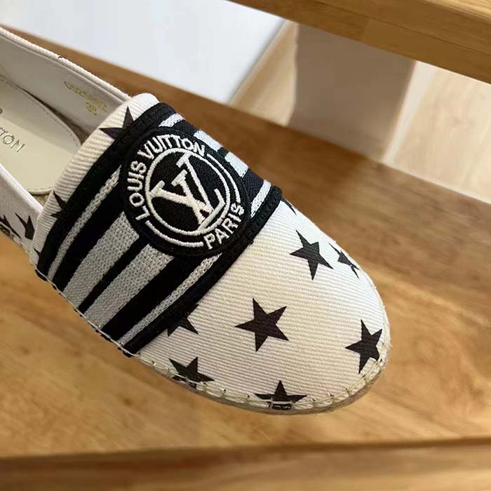 Louis Vuitton LV Unisex Starboard Flat Espadrillas Black White Printed Canvas Rope Rubber