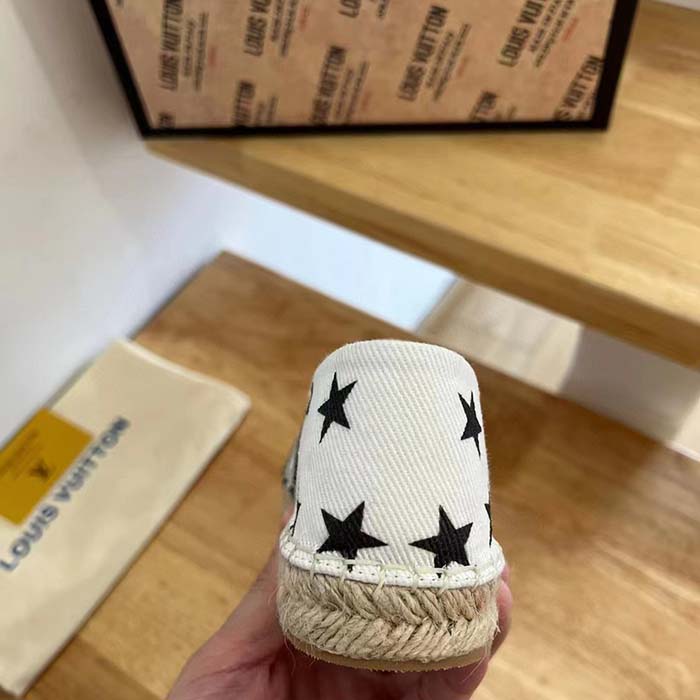 Louis Vuitton LV Unisex Starboard Flat Espadrillas Black White Printed Canvas Rope Rubber