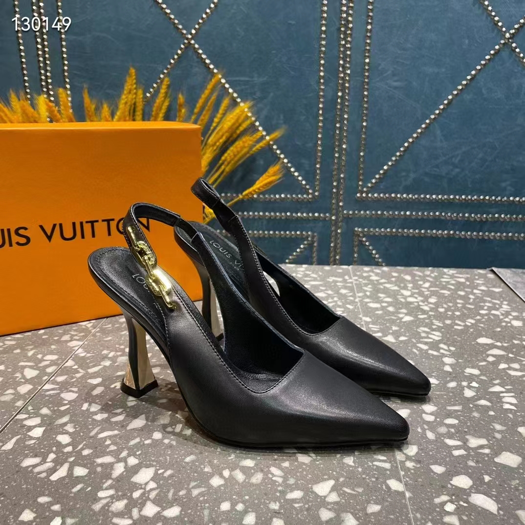 Louis Vuitton LV Women Sparkle Slingback Pump Black Calf Leather 9.5 Cm Heel
