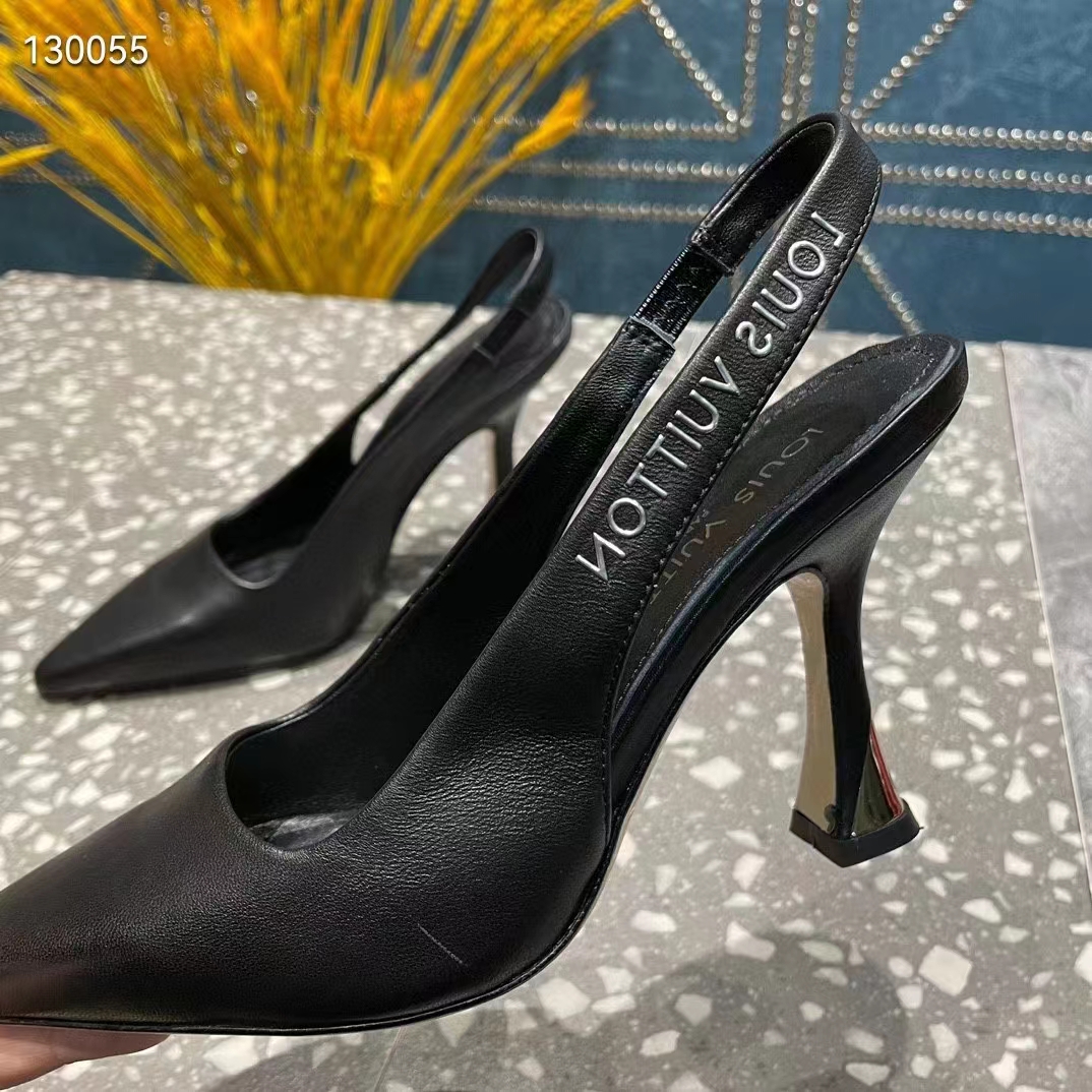 Louis Vuitton LV Women Sparkle Slingback Pump Black Calf Leather Elasticized 9.5 Cm Heel