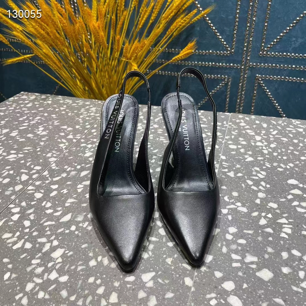 Louis Vuitton LV Women Sparkle Slingback Pump Black Calf Leather Elasticized 9.5 Cm Heel