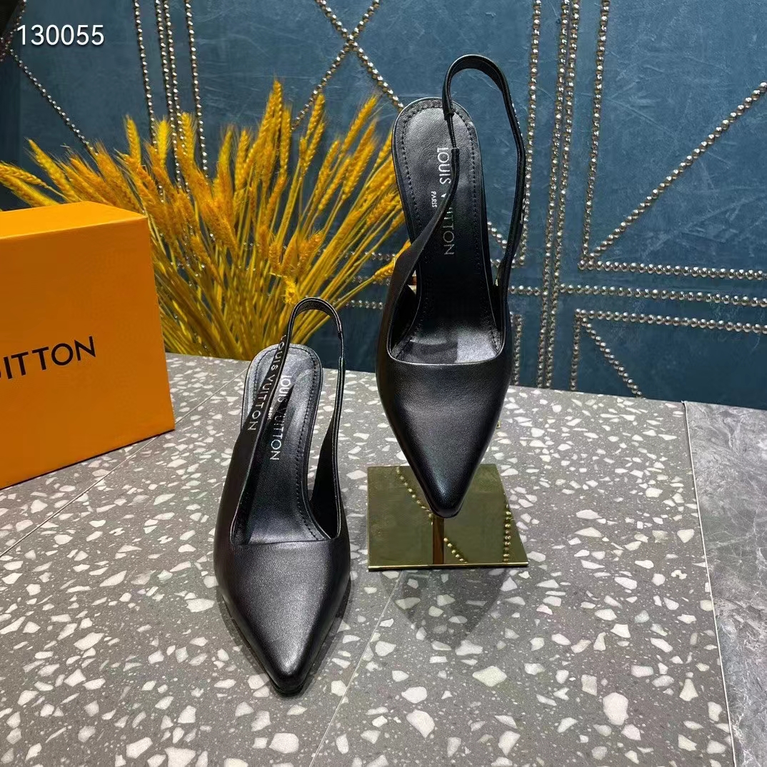 Louis Vuitton LV Women Sparkle Slingback Pump Black Calf Leather Elasticized 9.5 Cm Heel