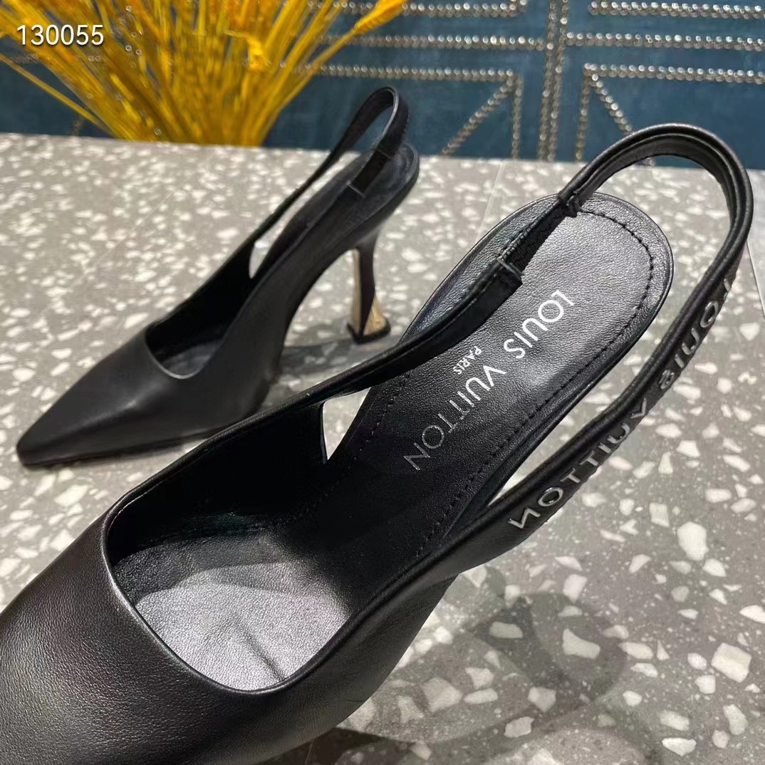 Louis Vuitton LV Women Sparkle Slingback Pump Black Calf Leather Elasticized 9.5 Cm Heel