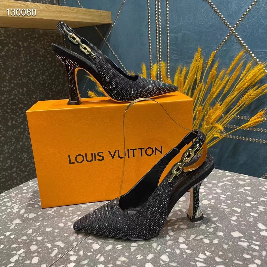Louis Vuitton LV Women Sparkle Slingback Pump Black Strass Elasticized 9.5 Cm Heel