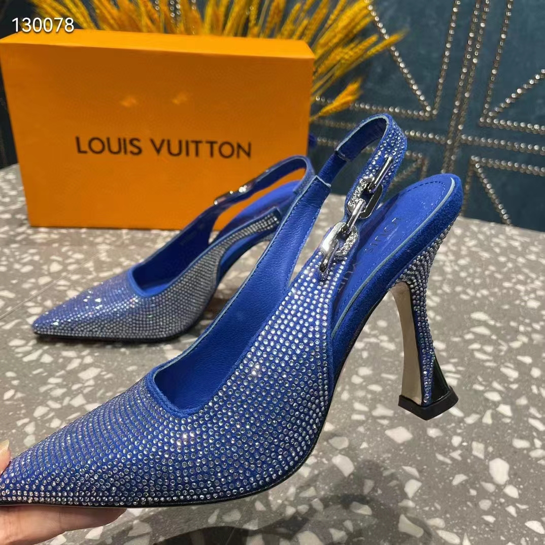 Louis Vuitton LV Women Sparkle Slingback Pump Bleu Roi Blue Strass 9.5 Cm Heel