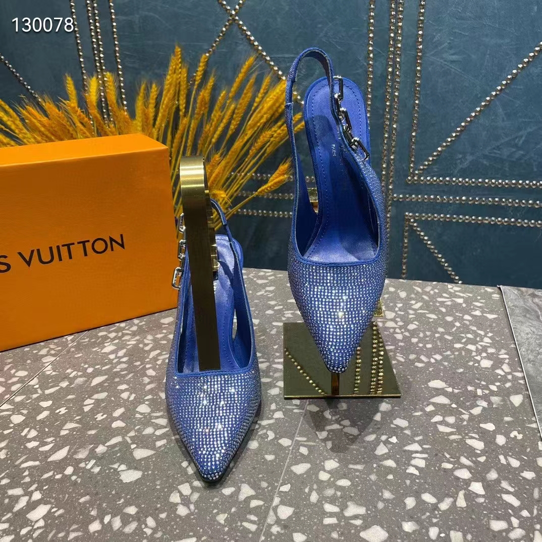 Louis Vuitton LV Women Sparkle Slingback Pump Bleu Roi Blue Strass 9.5 Cm Heel