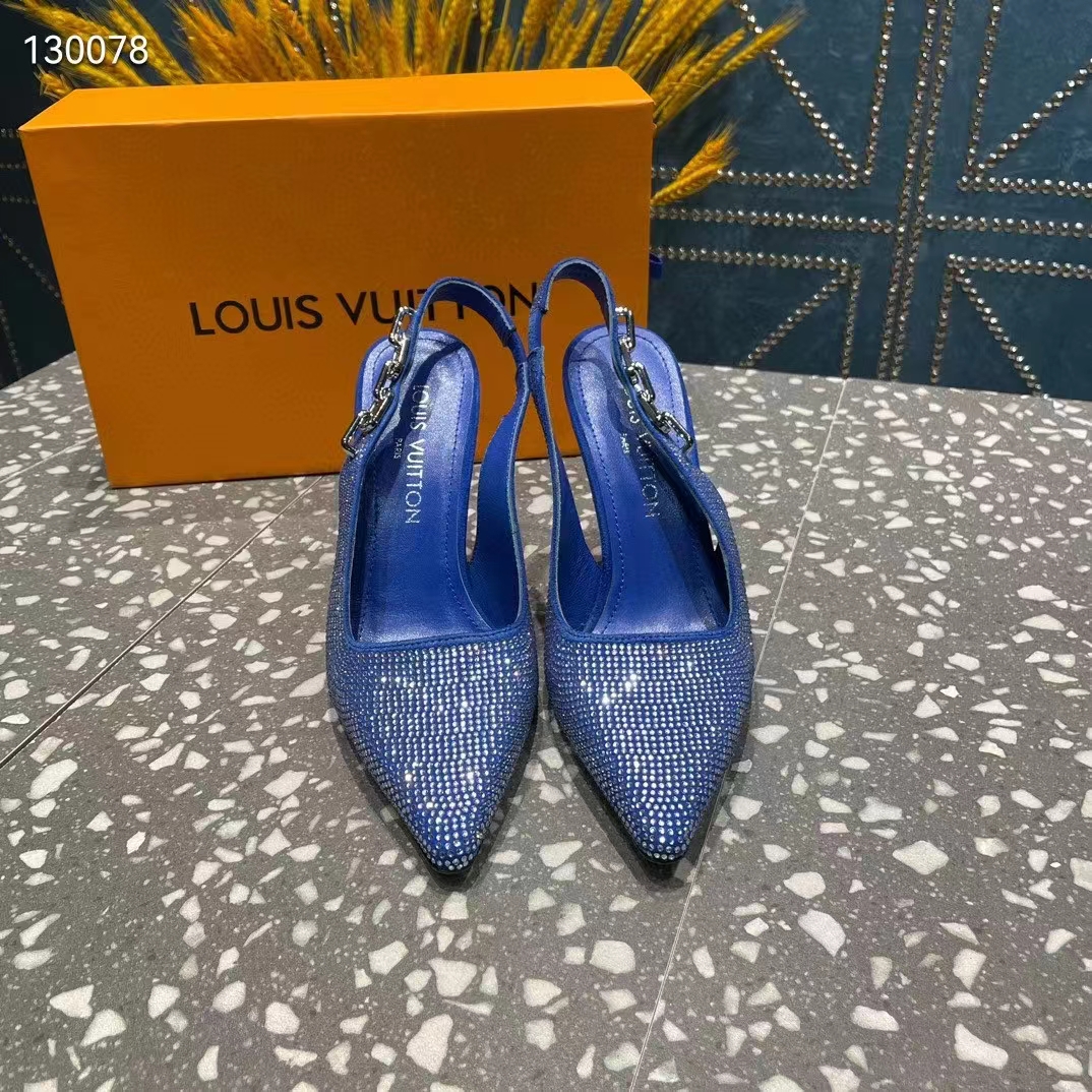 Louis Vuitton LV Women Sparkle Slingback Pump Bleu Roi Blue Strass 9.5 Cm Heel