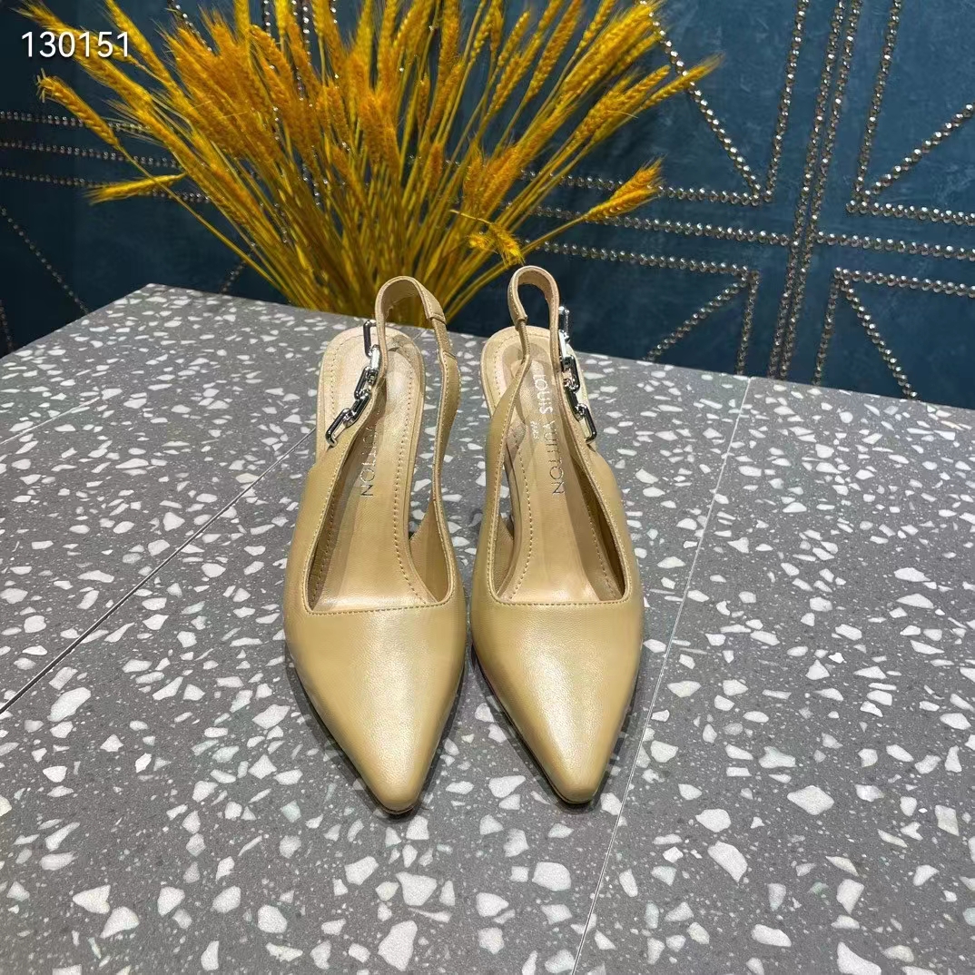 Louis Vuitton LV Women Sparkle Slingback Pump Gold Metallic Calf Leather 9.5 Cm Heel