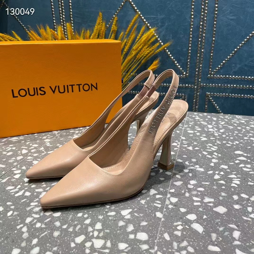 Louis Vuitton LV Women Sparkle Slingback Pump Nude Pink Calf Leather Elasticized 9.5 Cm Heel
